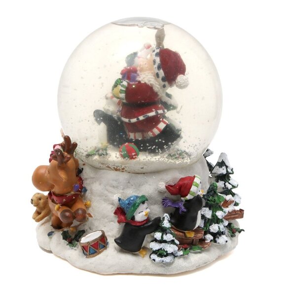 Vintage Santa Christmas Globe Holiday Jingle Bells Glitter Musical Resin Red - Picture 8 of 8